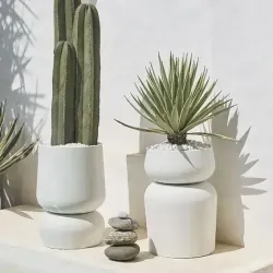 White fiberglass plant pots 